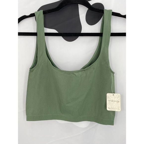 Free People NWT Scoop Neck Crop Seamless Sleeveless Stretch Tank Top Army M New - Picture 3 of 8